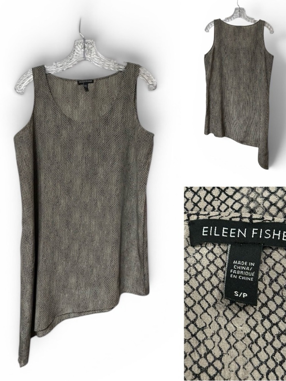 Eileen Fisher silk Sleeveless Asymmetric Tank in Black and Tan